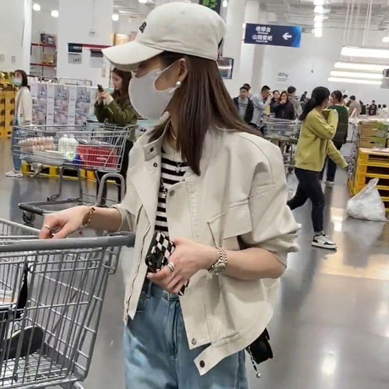 Ležérní volný střih dámská jarní podzimní PU kožená moto bunda módní krátký kabát