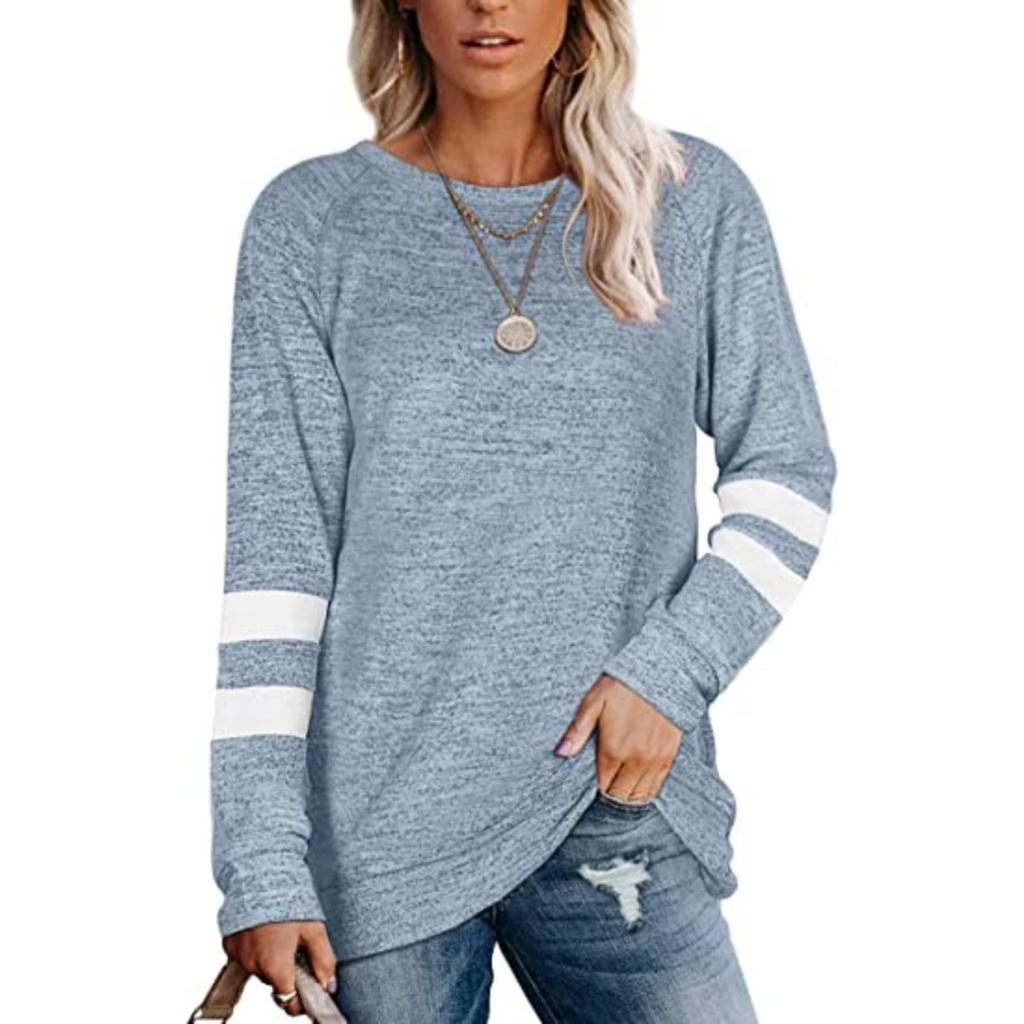 Spring and Autumn Women's T-Shirt Long Sleeve Patchwork Crew Neck Casual Loose Printed Top
