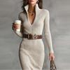 2025 European & American High-End Early Autumn Long-Sleeve Waist-Cinching Socialite Dress for Women