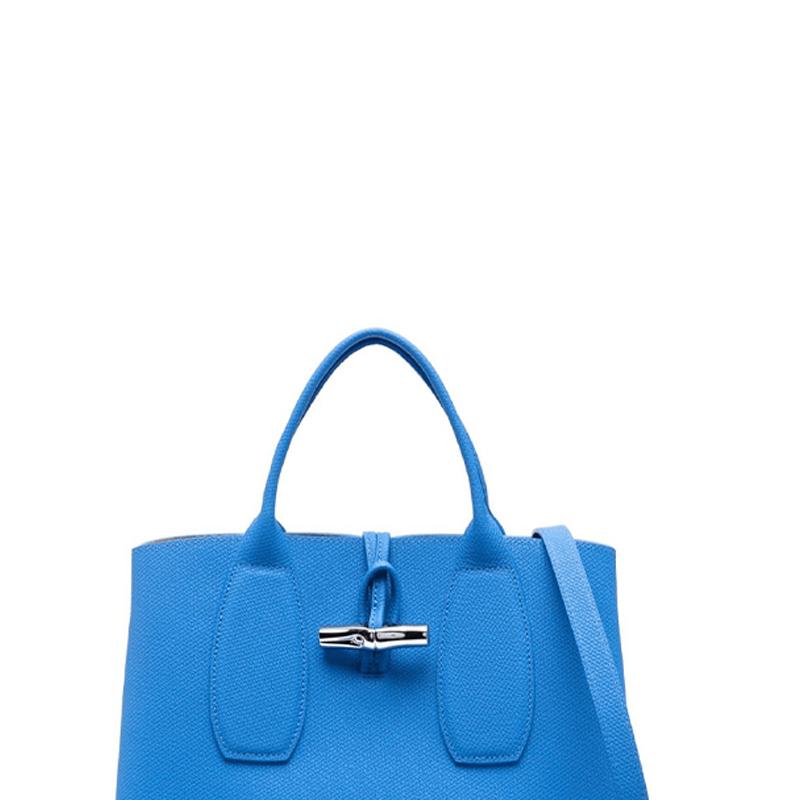 Longchamp Le Roseau Solid Color Grain Effect T-Buckle Leather Tote Bag Women tote bags Blue 10058HPN487