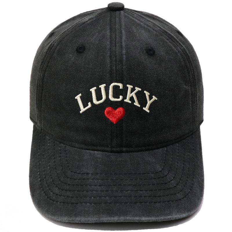 New LUCKY love embroidered baseball cap washed retro fashion men's and women's casual versatile cap