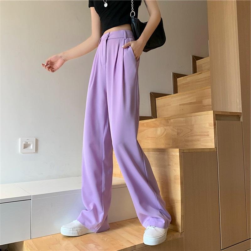 2025 Autumn Purple High-Waist Loose Straight-Leg Drape Trousers