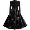 Women's Casual Fashion Long Sleeve Halloween Graphic Printed Vintage Long Dresses