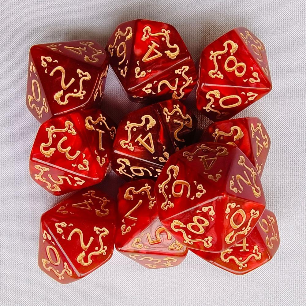 10PCS Acrylic Dragon Themed Dice Set Yellow Purple Gold Red D10 Sharp Corner Dice Polyhedral Dice For Table Games For D&d DND