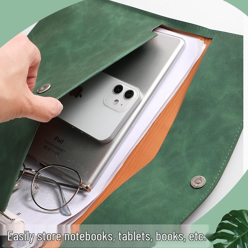 Thickened Waterproof A4 Leather File Folder with Snap Button & Customizable Logo