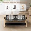 Elevated Pet Feeder Dog Cat Bowls Stainless Steel For Food And Water Wooden Frame
