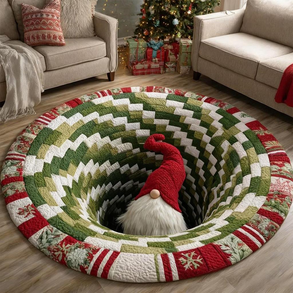 3D Christmas Floor Carpet Funny Visual Illusion Effect Christmas Optical Rug Room Circular Vortex Door Mat Party Decoration