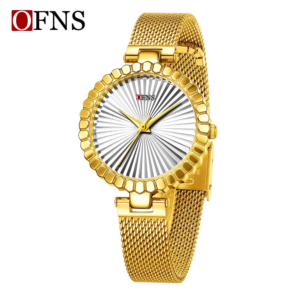 Oufanni Women's Sunburst Quartz Watch with Cowhide Strap – Waterproof, Fan-Shaped Versatile Design, Model 1643.