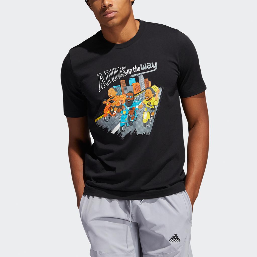 adidas S1 Tee Basketball Cartoon Print Sports Crew Neck Short Sleeve Men Tops Black HB6167