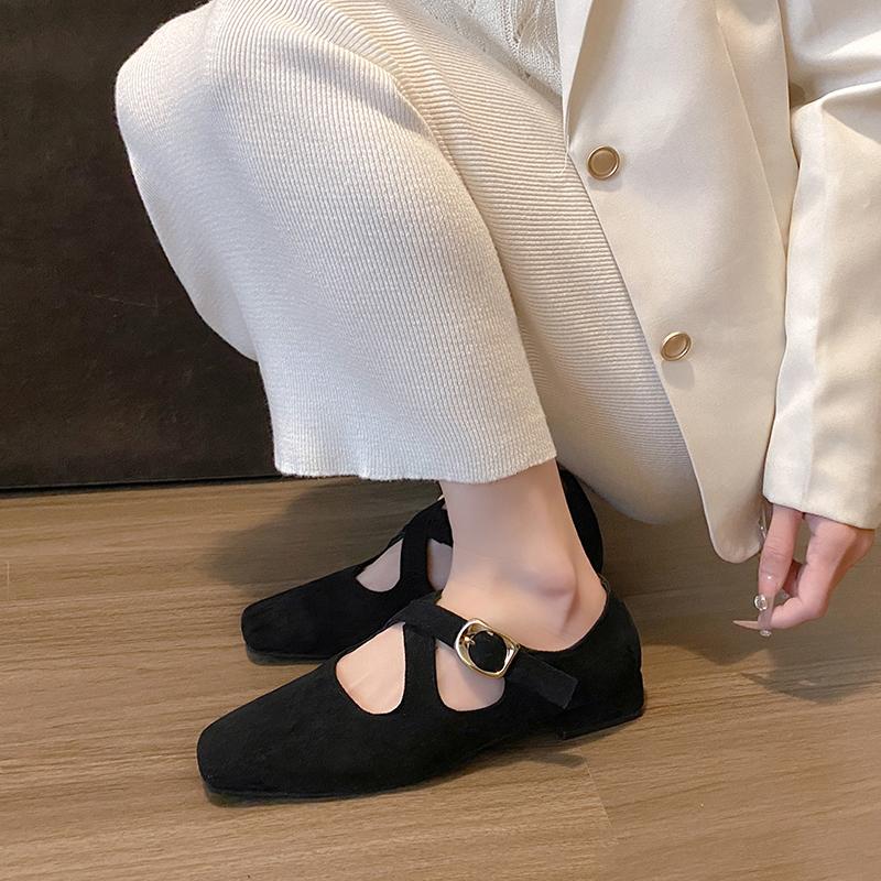 Spring Autumn Shallow Ladies Flats with Shoes Female Designer Footwear Cross-tied Buckle Women Mary Janes Shoes