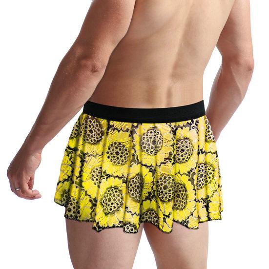 Unisex Mini Skirt Elastic Waist Vintage Printed Pleated Short Soft Breathable Clubwear Panties Underwear Underpants Male Inmitate Clothes