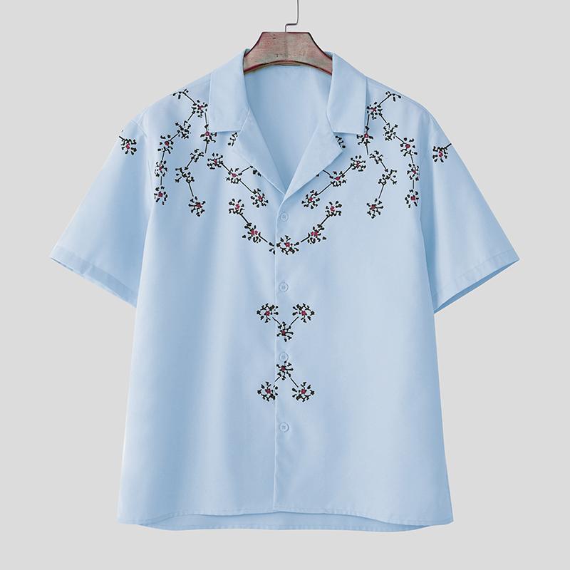 

INCERUN Men s Summer Collared Button Up Printed Casual Shirts Tops Streetwear 5XL синий