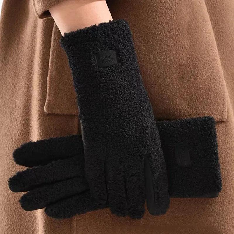 Imitation Teddy Hair Suede Women Winter Keep Warm Touch Screen Gloves Fashion Personality Add Velvet Thickened Soft