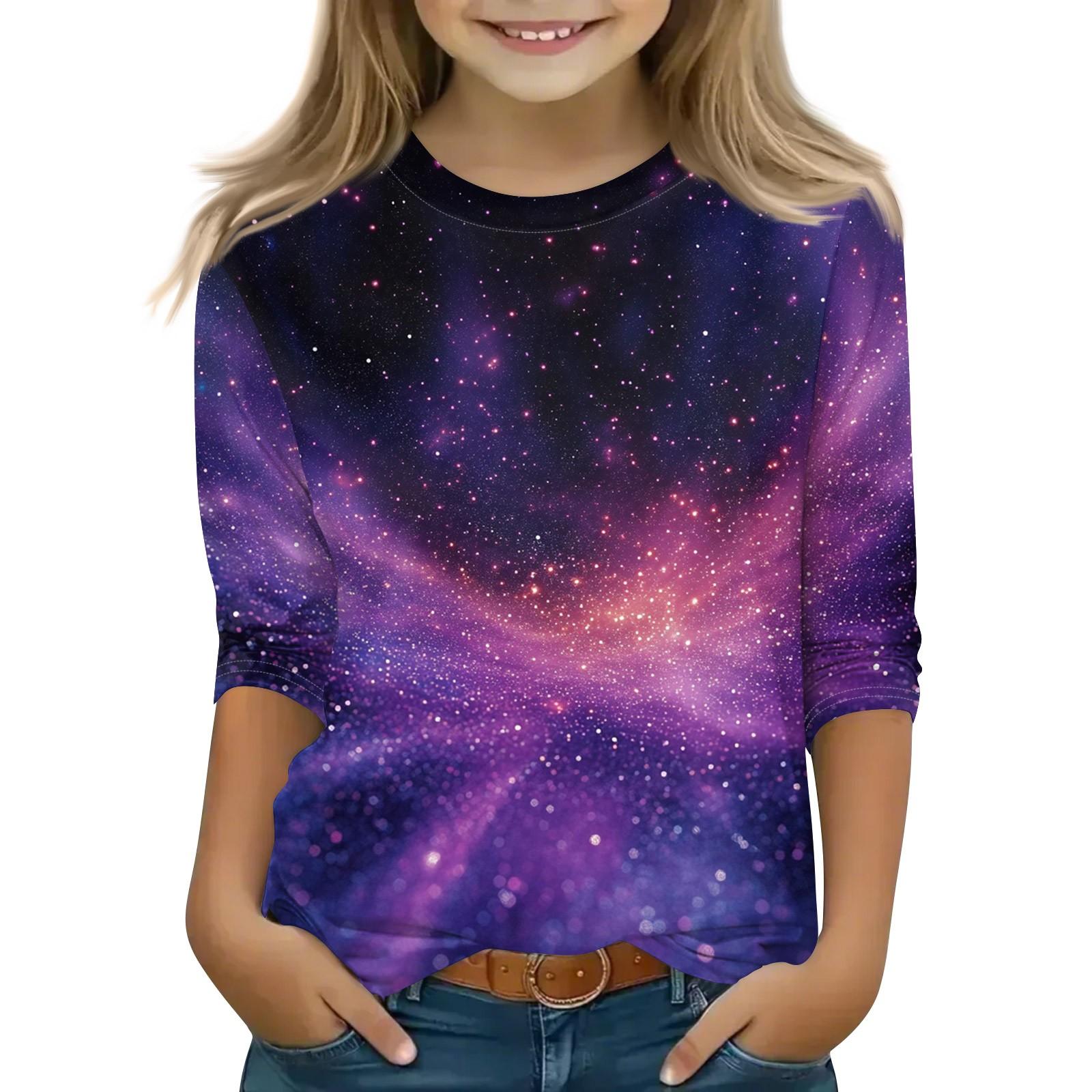 

Топы с принтом для девочек 5-16 лет с круглым вырезом и рукавами 3/4 Футболки Модные топы Наряды Футболки 150