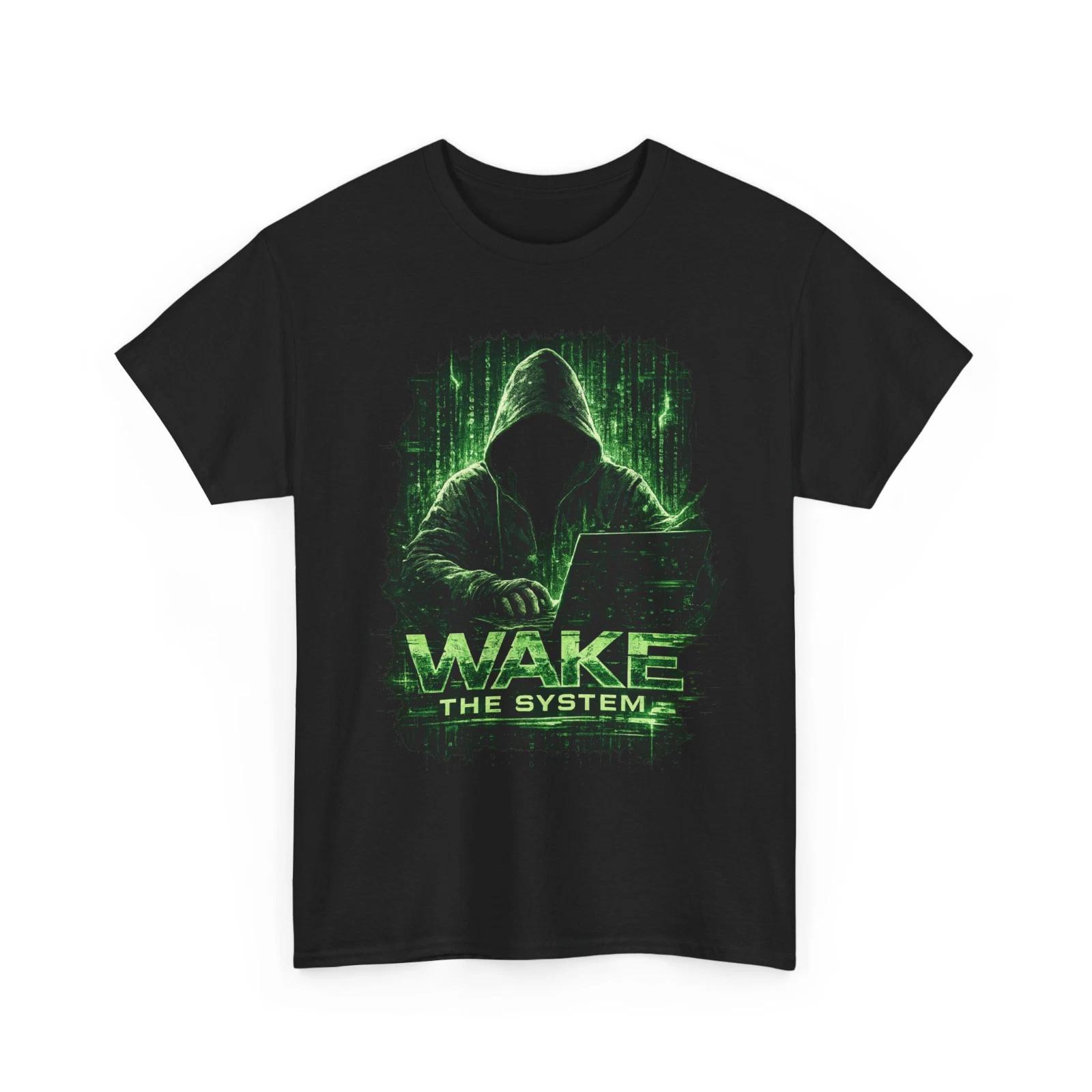 Cyber Y2K T-Shirt “Wake The System” Graphic Streetwear Unisex Tee Vintage Dark M