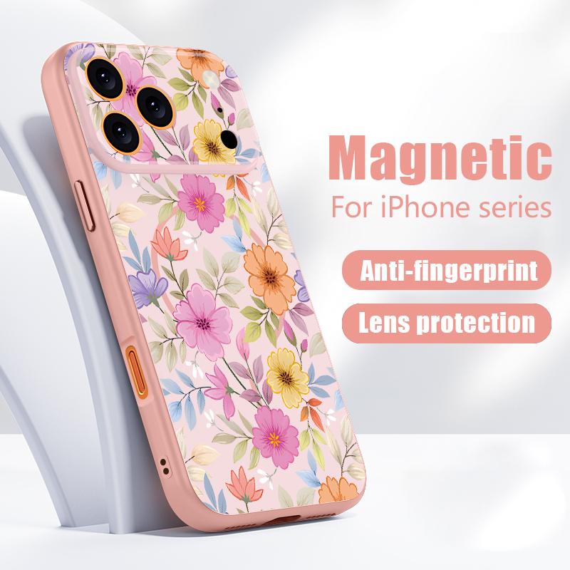 White Flower Pattern Case For iPhone 17 Pro Max Hybrid TPU+PC Magnetic For Magsafe Matte Cover For iPhone 16 Pro Max 15 14 13