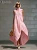 New  Fashion Minimalist Sleeveless Zippered Loose Cotton Linen Dress for Women