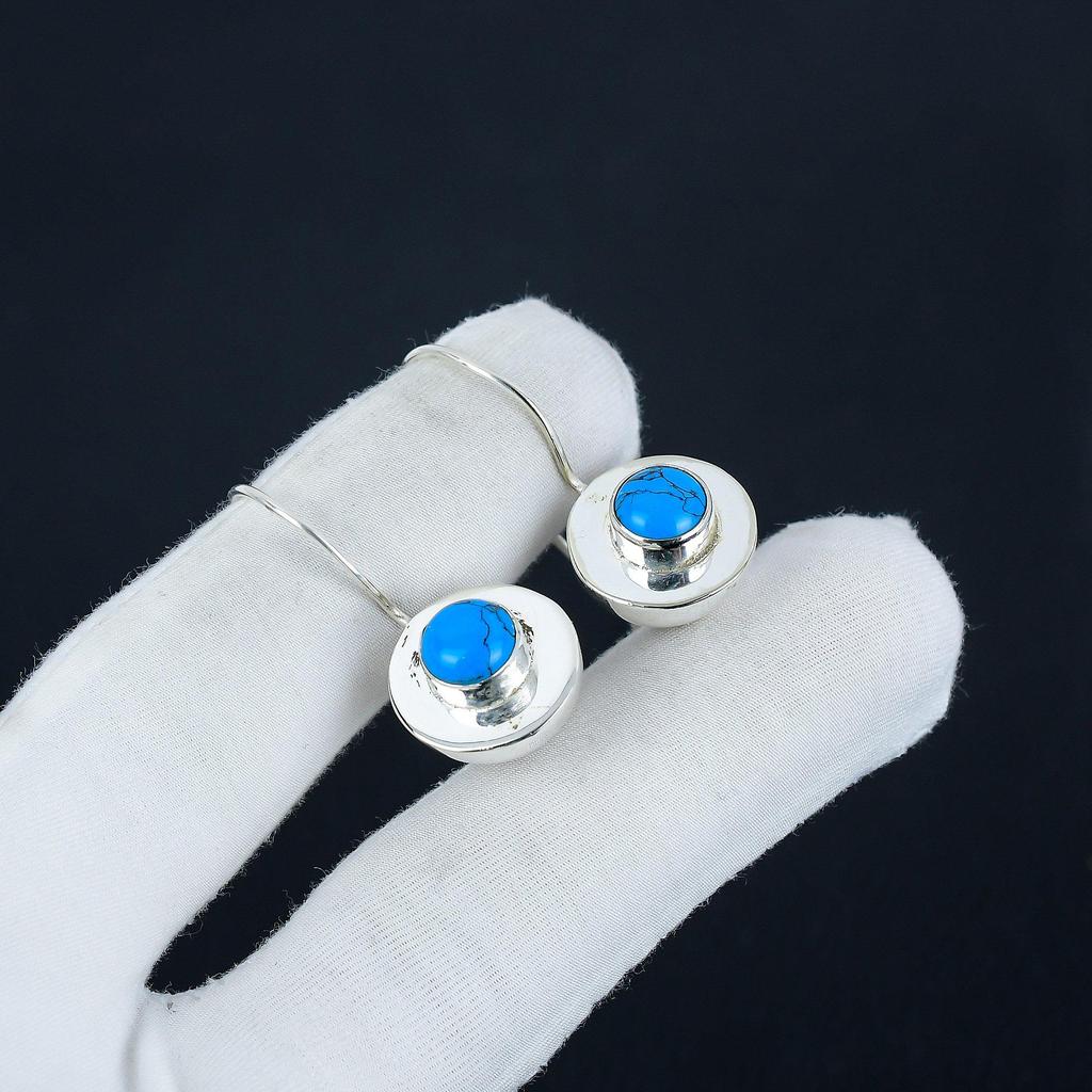 Natural Blue Turquoise Gemstone Earrings, 925 Sterling Silver Earring, Handmade Boho Silver Jewelry Dangle Earrings, Birthday Gift