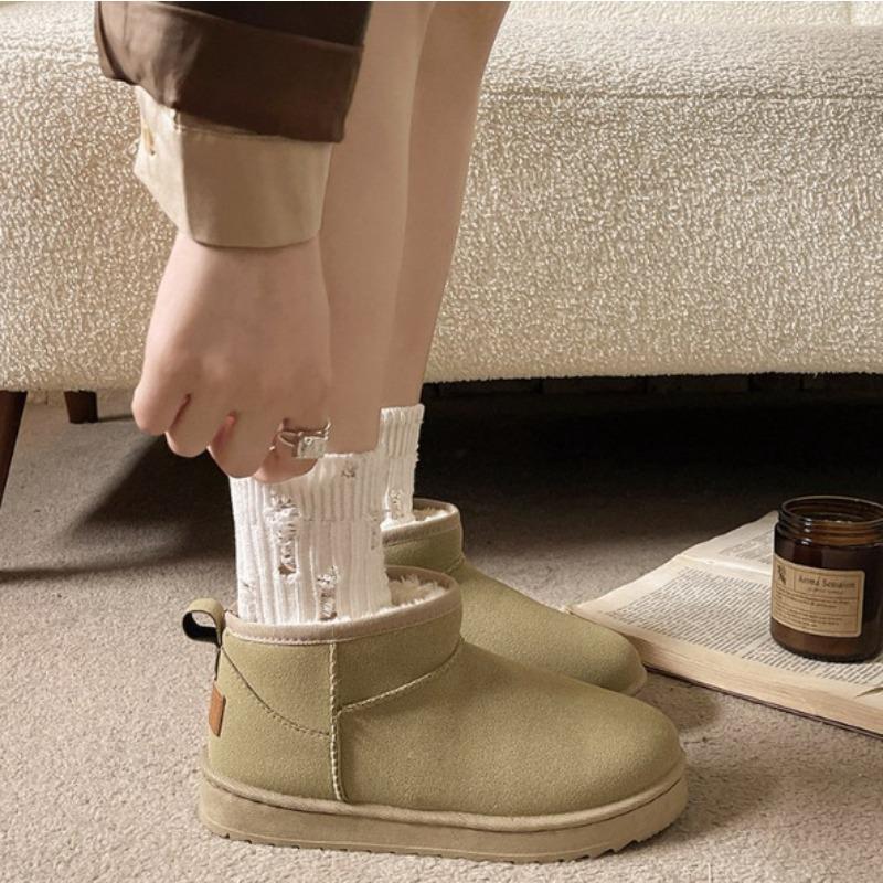 Snow shoes large size winter new flat-bottomed short cotton shoes men's velvet thickened warm snow boots women