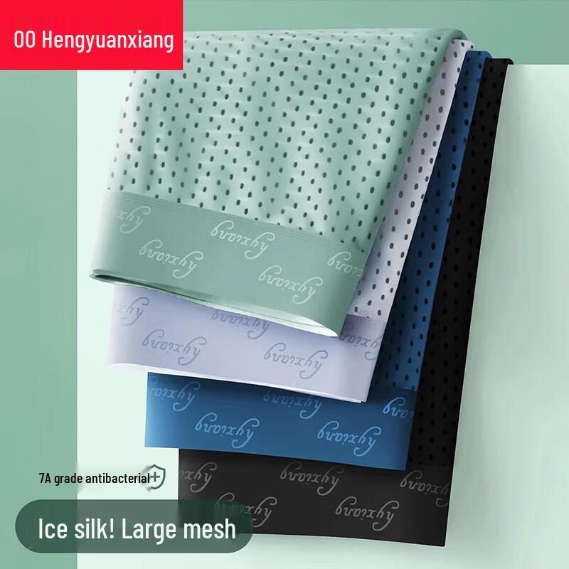 Hengyuanxiang Men's Plus Size 7A Antibacterial Ice Silk Mesh Boxer Briefs