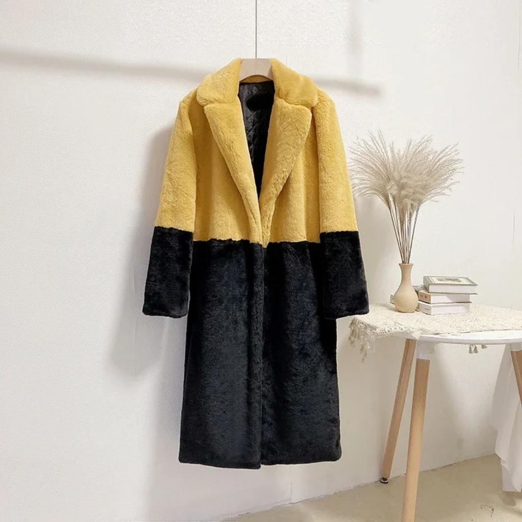 Winter Women High Quality Faux Rabbit Luxury Long Fur Coat Lapel OverCoat Thick Warm Female Plush Jacket Large Size 5XL
