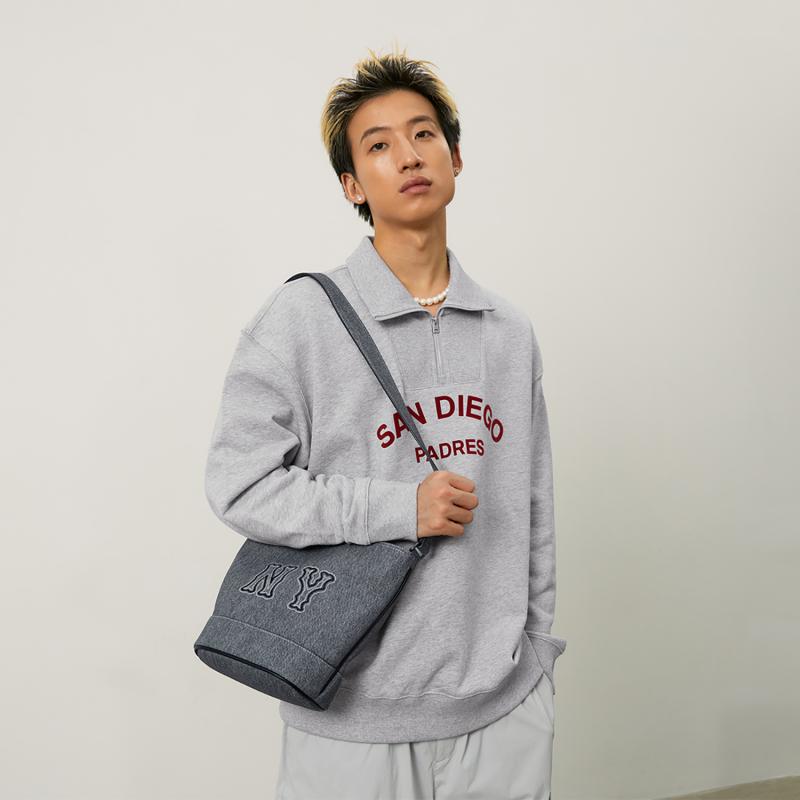 MLB Artificial Leather Bucket Bag, Shoulder Bag, Crossbody Bag Regular Unisex Black Casual 3ABML054N-50BKS