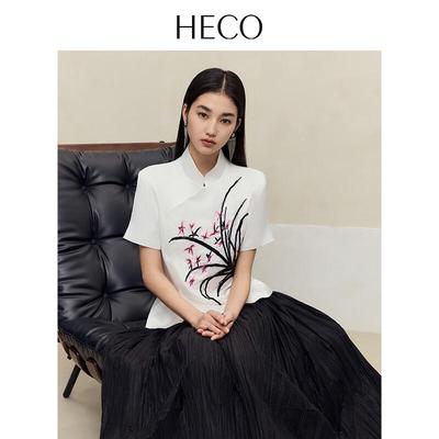 2025 New Chinese Style Beaded Embroidery Acetate Drape Short-Sleeve T-shirt for Women