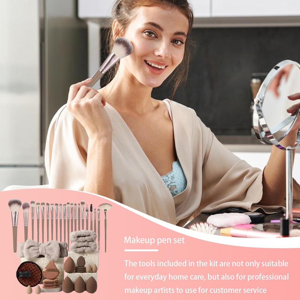 Makeup Brushes and Sponges Set Brown Makeup Puff, Beauty Egg, Headband Wristband Remover Kit Makeup Tool Gift