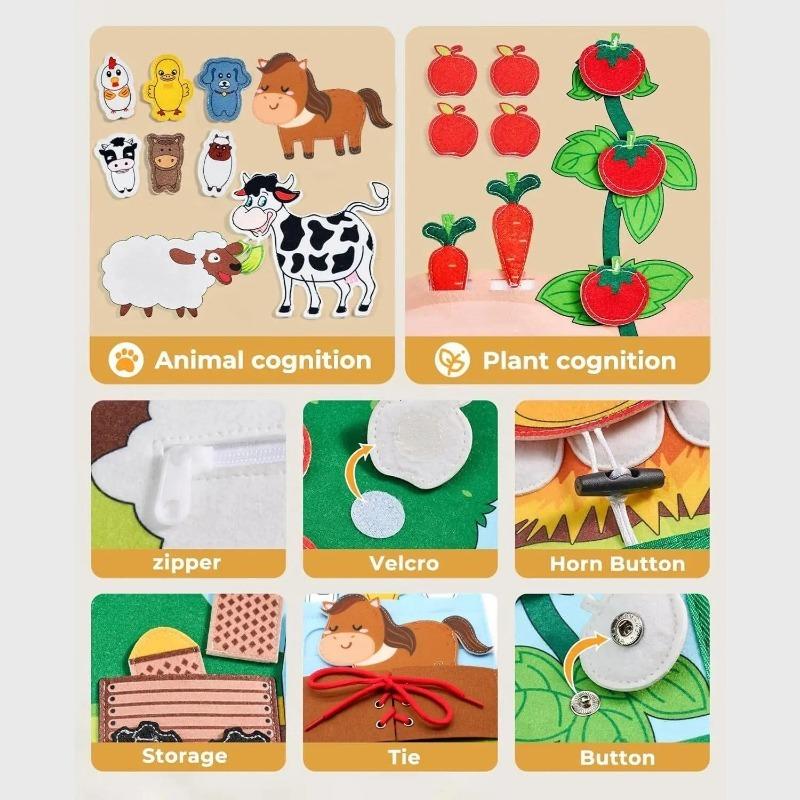 Montessori Farm Animal Quiet Book for Toddlers Early Learning Fine Motor Skills Activity Felt Story Cloth Preschool Toy for Kids