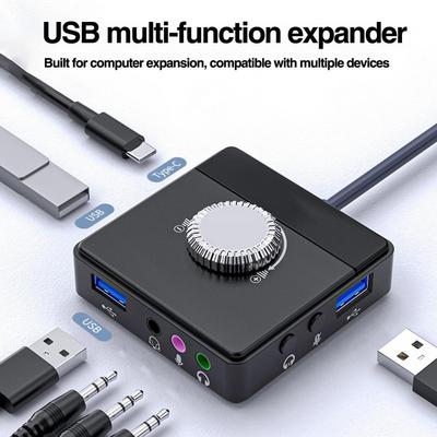 Externí zvuková karta USB 3,5 mm jack s nastavitelnou hlasitostí, mikrofonem pro tablet, telefonem, externím stereo audio adaptérem