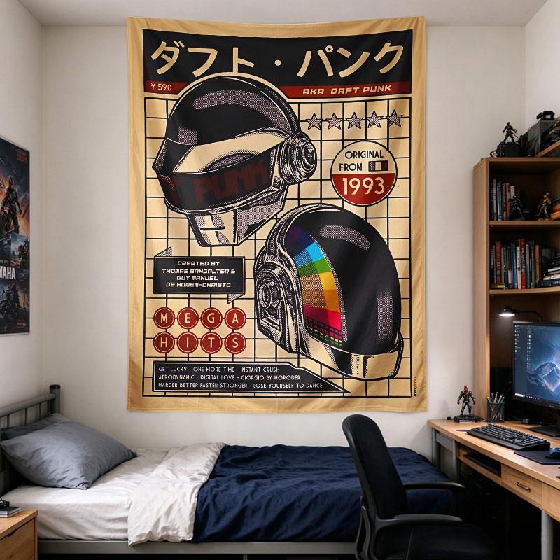 Daft Punk Retro Japanese Poster Helmets 1993 French Electronic Band Art