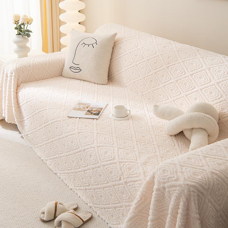 Modern Style Four Seasons Universal Back Plaid Plush Sofa Towel All-Inclusive Living Room Universal Cover Cover