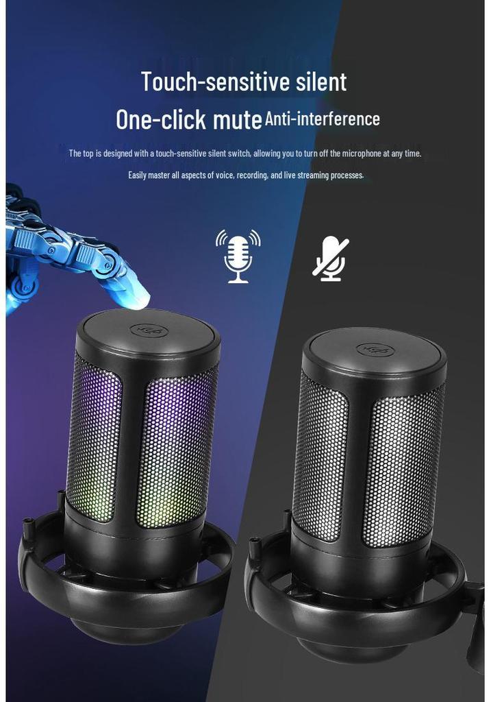 RGB USB Condenser Microphone Set for Gaming, Streaming, Singing & Recording with Noise Reduction.