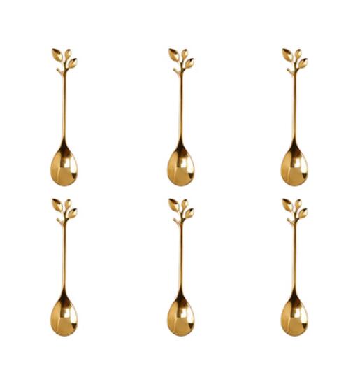 Stainless Steel Fruit Fork Spoon Set Tableware Storage Rack Golden Cute Spoon Household Dessert Cake Fork Home Decoration