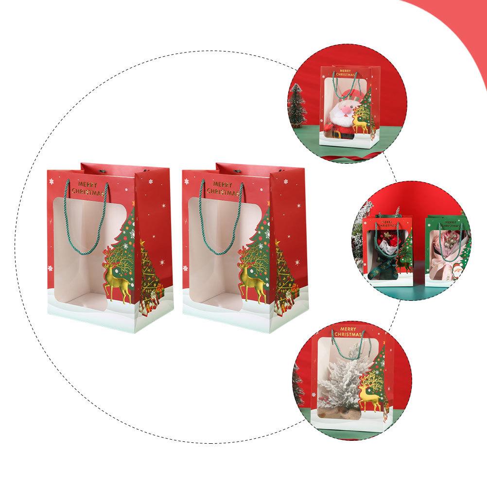 2Pcs Christmas Reindeer Paper Gift Bags Handheld Candy Storage Pouch Party Favor Container Festival Christmas Gift Bags