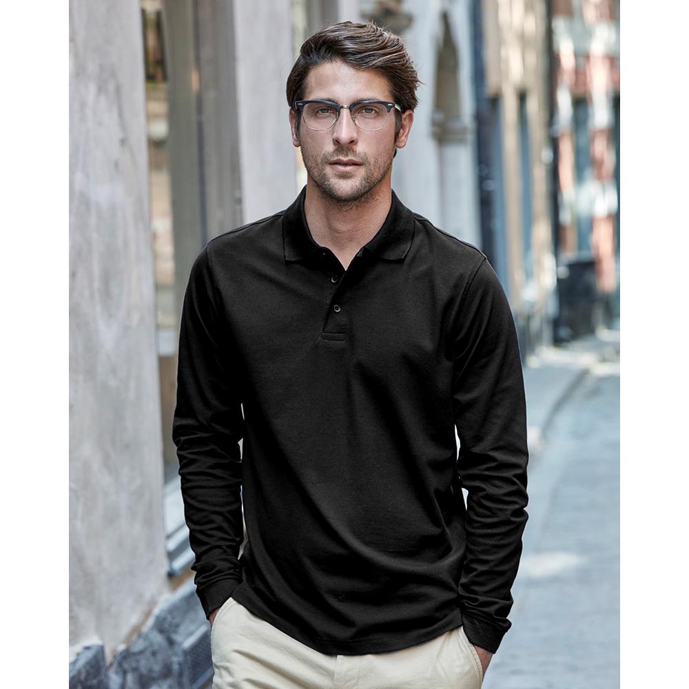 Tee Jays Mens Luxury Stretch Long Sleeve Polo Shirt