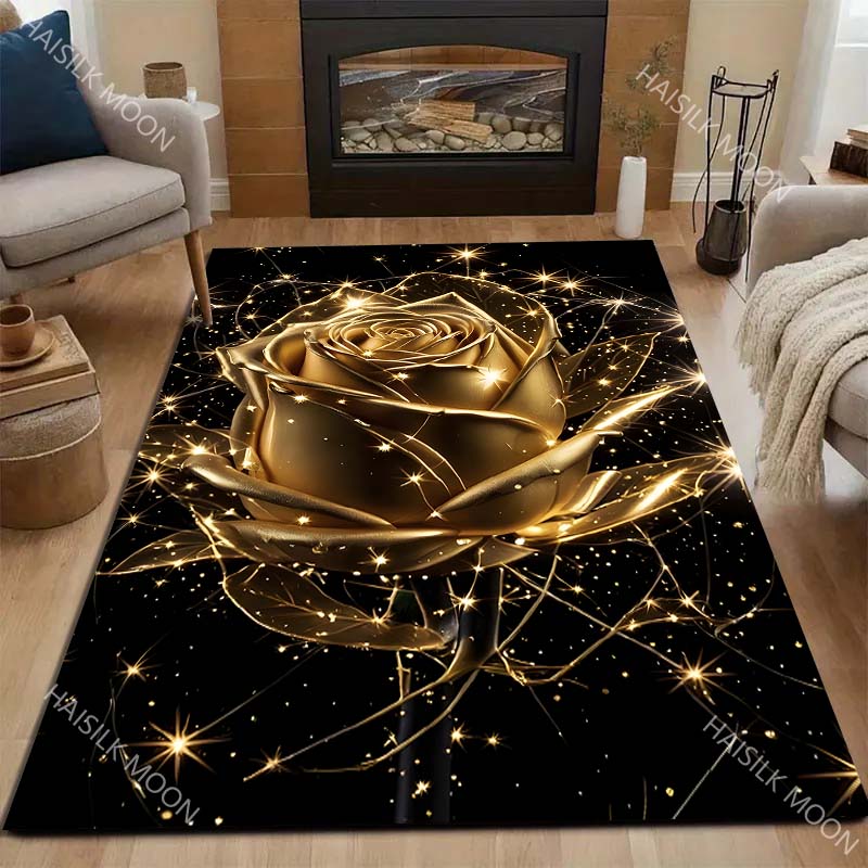 Golden Flowers Pattern Carpet for Living Room Bedroom Bedside Floor Mat Sofa Table Area Rugs Home Decor Luxury Gifts