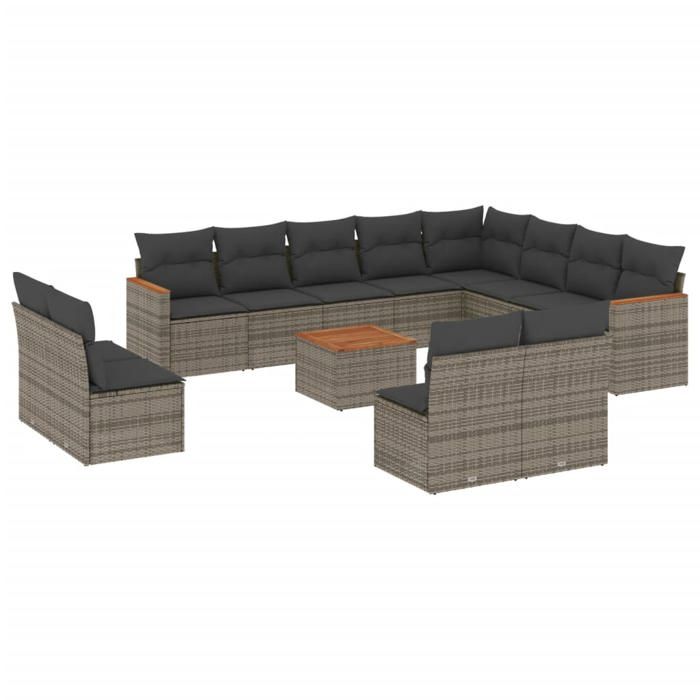 VidaXL Salon de Jardin avec Coussins 13 pcs, Canapés de Terrasse, Ensemble de Meubles de Patio, Mobilier d'Extérieur, Gris 3226480