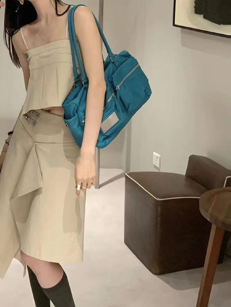 

2025 Korean version bag women s new double pocket design large capacity portable casual canvas portable shoulder storage bag озеро синий