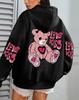 Women's Pink Love Kiss Letter Print Hoodie - Autumn Casual Loose Fit Fleece Pullover with Pocket.