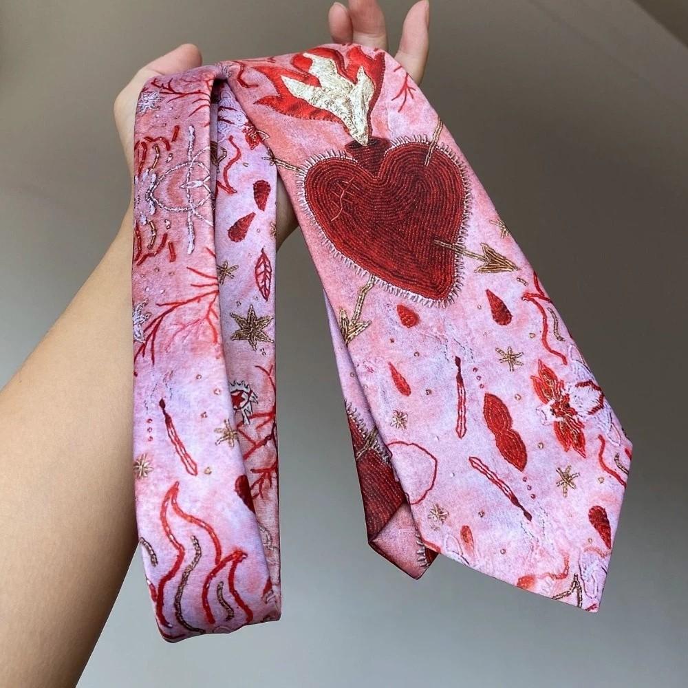 Y2K Romantic Neck Scarf Vintage Women's Neck Tie Unique Heart Flame Tie  Fashion Accessory