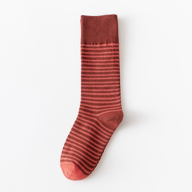 Female Spring and Autumn Classic Assorted Color Stripe Design In The Tube Cotton Socks