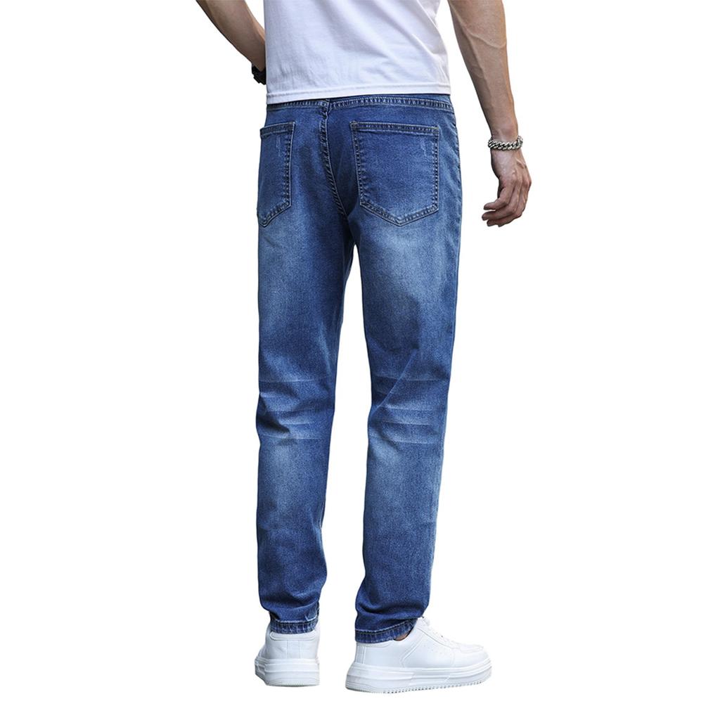 Men's Casual Small Straight Jeans Pants Fashion Wide Leg Pants Color Jeans
