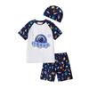 ASK JUNIOR Boys' Cartoon Print Two-Piece Swimsuit Set with Cap