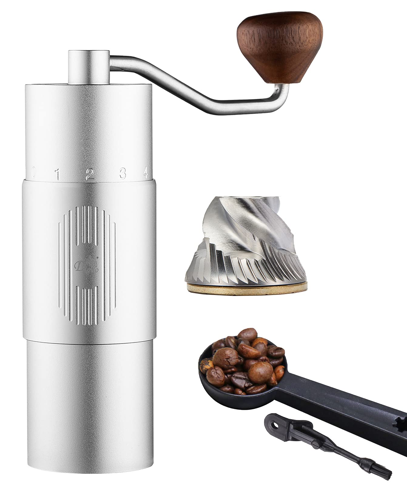 

Ручная кофемолка с ступкой из нержавеющей стали и видимым циферблатом помола, Высокоточный помол, Экономичный помол, Компактный дизайн,