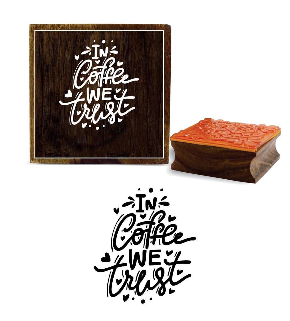 Printtoo In Coffee We Trust Text Design Square Wooden Rubber Stamp Card Print Block-2 X 2