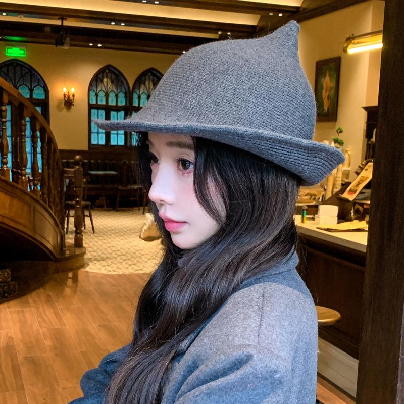 Halloween Hat Witch Hat Foreign Trade Foldable Wool Knitted Hat Pointed Witch Hat Tide