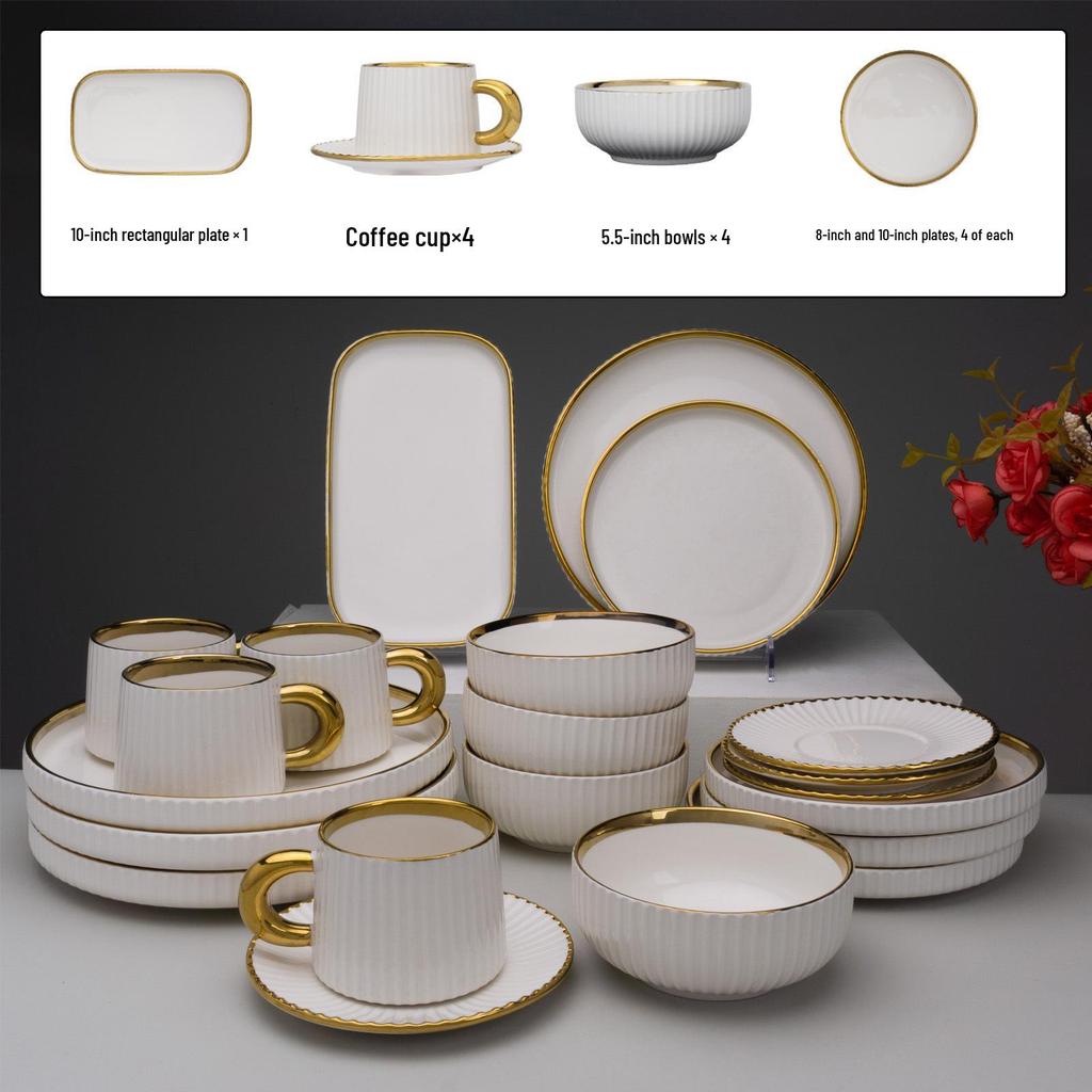 Set di Stoviglie in Ceramica Moderno Lusso 2024: Ciotole, Piatti e Bacchette - Perfetti per la Casa e Regali per l'inaugurazione della casa.