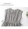 2026 Women's Black & White Plaid Drawstring V-Neck Cotton Sleeveless A-line Summer Dress