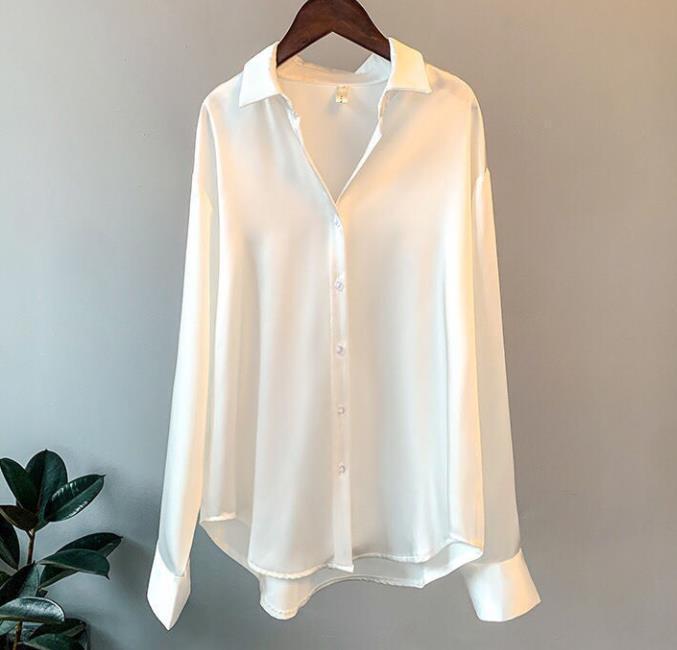 

Women s Retro Loose Satin Blouse - Long Sleeve, Draped, Spring/Summer/Autumn Collection 3XL (Recommended for 68-75 kg) белый